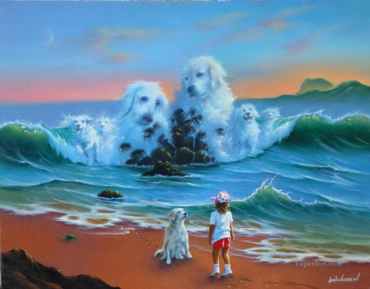 JW chiens en mer Peintures à l'huile